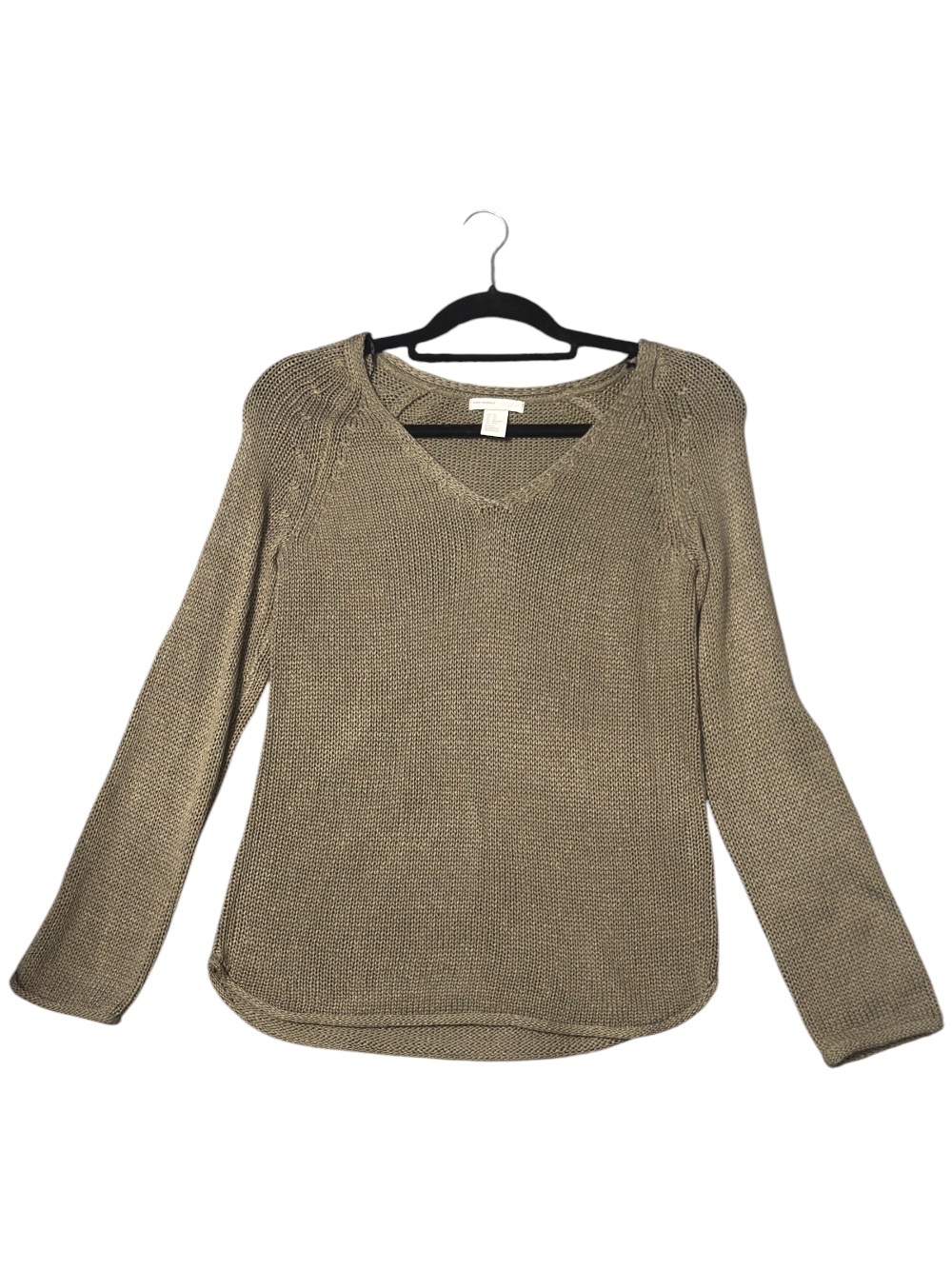 Lightweight V-Neck Knit Sweater in Olive Green
